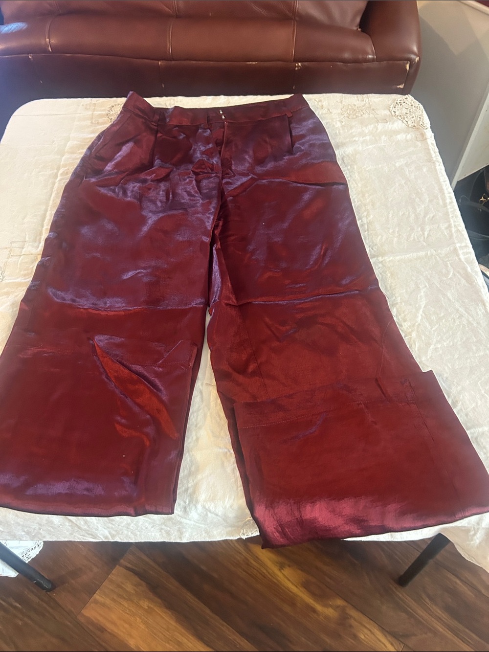 MNG Women's Straight Leg Satin Pants in 🍷 burgundy sz 4